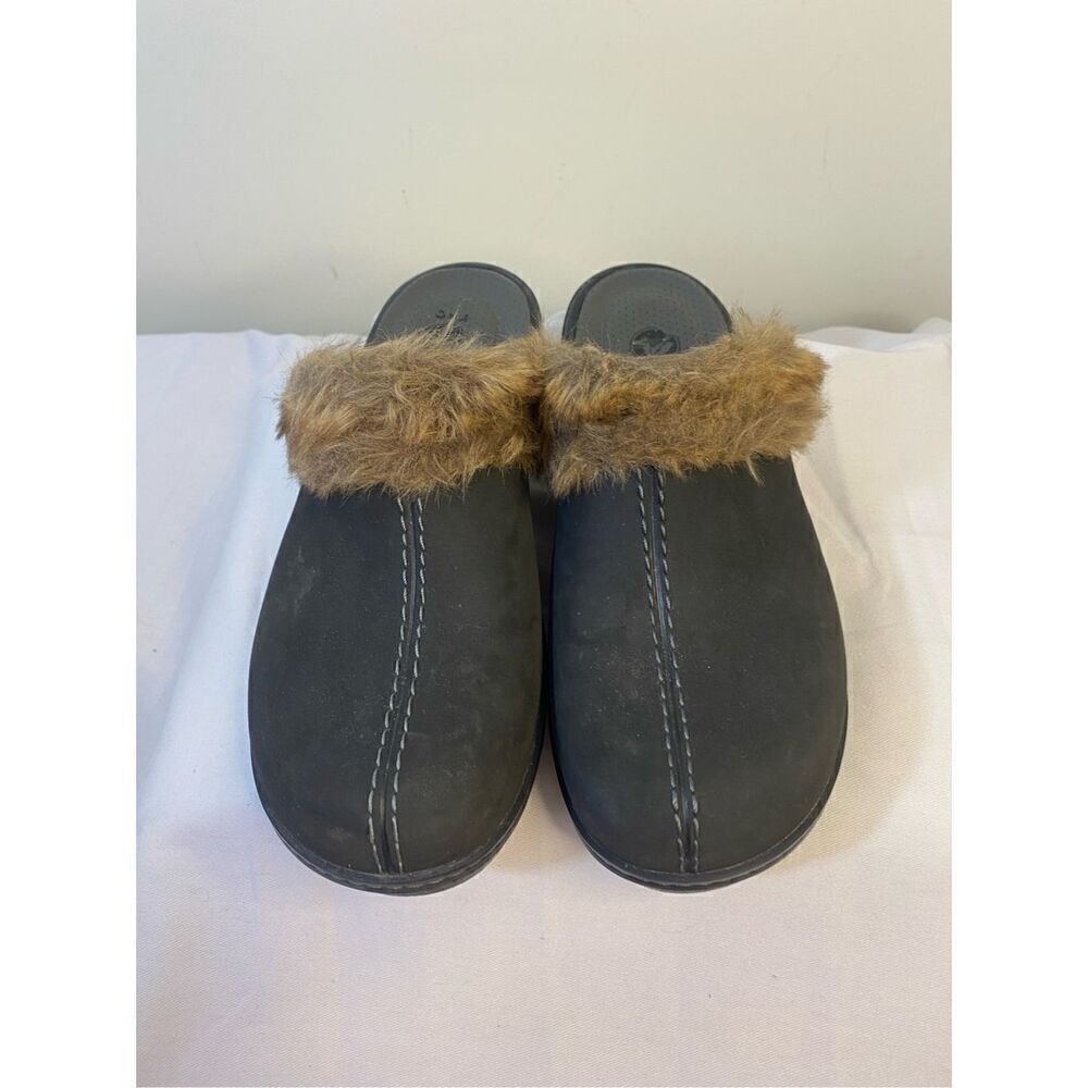 Crocs Eva Cobbler Brown Fur Trimmed wedge Mule Size 9 - Picture 1 of 7
